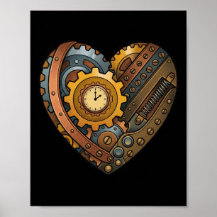 Stoomtech Hart Met Tandwielen En Tijds Motief Poster