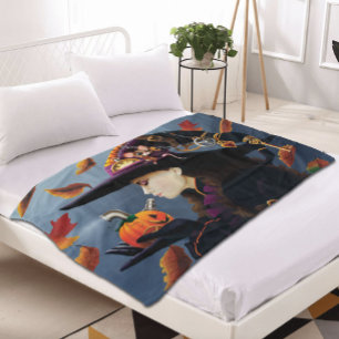 Stoomtech-herfsthewitch-pompoen-klokwerk-hoed Fleece Deken