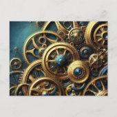 Stoomtech Horloge Goudd en Turkoois Briefkaart (Voorkant)