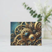 Stoomtech Horloge Goudd en Turkoois Briefkaart (Staand voorkant)