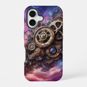 Stoomtech Industrieel Klokwerk Paars en Roze iPhone 16 Hoesje
