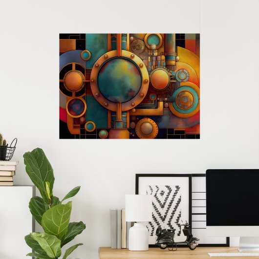 Stoomtech Industriële Geometrische Kunst Poster (Thuiskantoor)