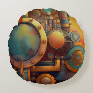 Stoomtech Industriele Geometrische Kunst Rond Kussen