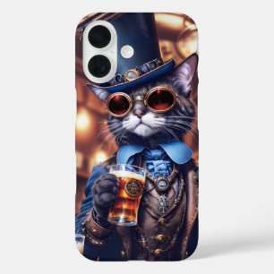 Stoomtech kat met hoge hoed en bierhoes iPhone 16 hoesje