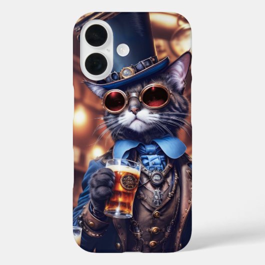 Stoomtech kat met hoge hoed en bierhoes Case-Mate iPhone case (Achterkant)