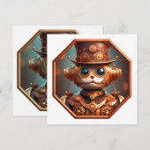 Stoomtech Kat Soldaat In 8-zijdig Bronzen Frame Kaart (Voorkant / Achterkant)