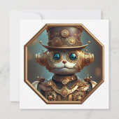 Stoomtech Kat Soldaat In 8-zijdig Bronzen Frame Kaart (Achterkant)