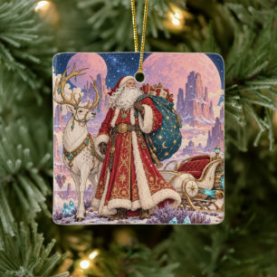 Stoomtech Kerstman op Drijvend Eiland Fantasie Keramisch Ornament