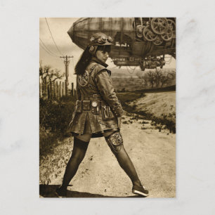 Stoomtech-luchtvaartcommandant Sepia Briefkaart