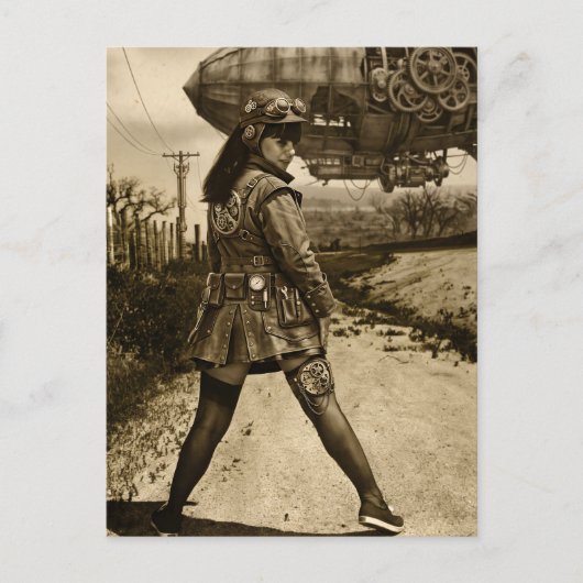 Stoomtech-luchtvaartcommandant Sepia Briefkaart (Voorkant)