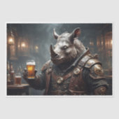 Stoomtech neushoorn in harnas, bier drinkend in ee tissuepapier (Voorkant)