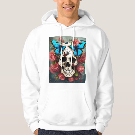 Stoomtech Schedel met Vlinder Afro Haar Hoodie (Voorkant)