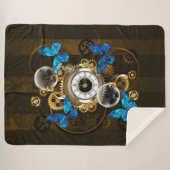 Stoomtech-tandwielen en blauwe vlinders sherpa deken (Voorkant (horizontaal))