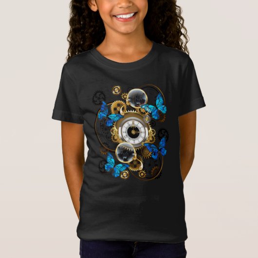 Stoomtech-tandwielen en blauwe vlinders t-shirt (Voorkant)