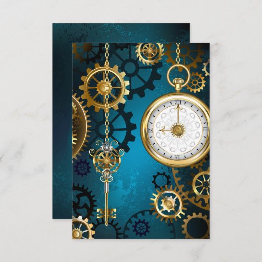 Stoomtech turkoois Achtergrond met Tandwielen Bedankkaart (Voorkant / Achterkant)