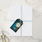 Stoomtech turkoois Achtergrond met Tandwielen Cadeaulabel (Met Touw)