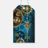 Stoomtech turkoois Achtergrond met Tandwielen Cadeaulabel (Achterkant)