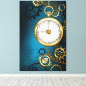 Stoomtech turkoois Achtergrond met Tandwielen Canvas Afdruk (Insitu (Houten vloer))