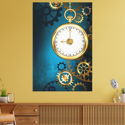 Stoomtech turkoois Achtergrond met Tandwielen Canvas Afdruk (Insitu (Woonkamer))