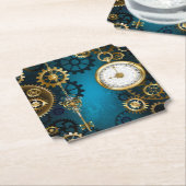 Stoomtech turkoois Achtergrond met Tandwielen Kartonnen Onderzetters (Gekanteld)