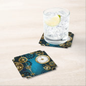 Stoomtech turkoois Achtergrond met Tandwielen Kartonnen Onderzetters (Insitu)