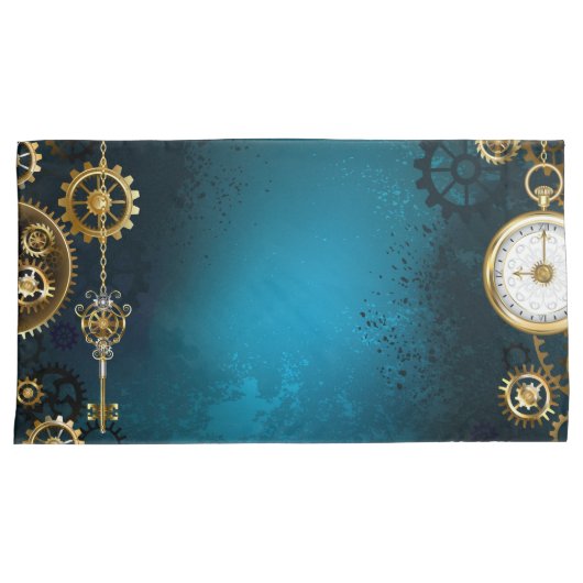 Stoomtech turkoois Achtergrond met Tandwielen Kussensloop (Voorkant-Rechts)