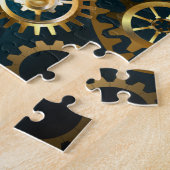 Stoomtech turkoois Achtergrond met Tandwielen Legpuzzel (Zijkant)