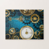 Stoomtech turkoois Achtergrond met Tandwielen Legpuzzel (Horizontaal)