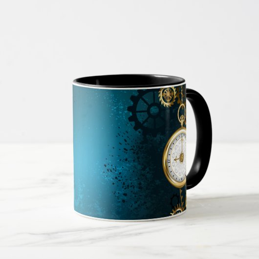 Stoomtech turkoois Achtergrond met Tandwielen Mok (Voorkant rechts)