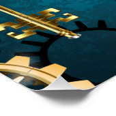 Stoomtech turkoois Achtergrond met Tandwielen Perfect Poster (Hoek)