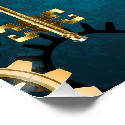 Stoomtech turkoois Achtergrond met Tandwielen Perfect Poster (Hoek)