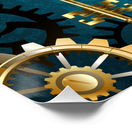 Stoomtech turkoois Achtergrond met Tandwielen Perfect Poster (Hoek)