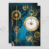 Stoomtech turquoise achtergrond met tandwielen advieskaart (Voorkant / Achterkant)