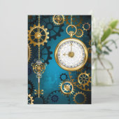 Stoomtech turquoise achtergrond met tandwielen advieskaart (Staand voorkant)