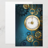 Stoomtech turquoise achtergrond met tandwielen briefpapier (Voorkant / Achterkant)