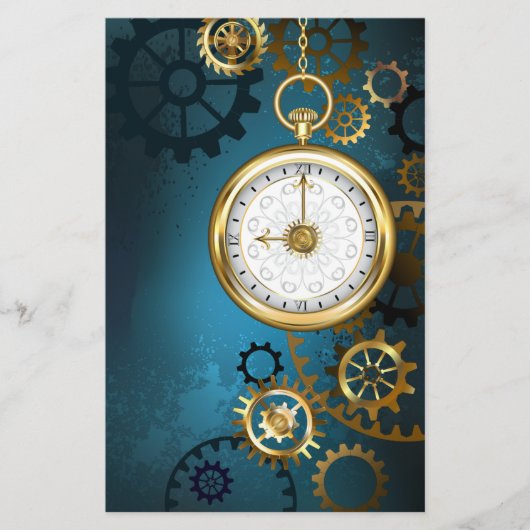 Stoomtech turquoise achtergrond met tandwielen briefpapier (Voorkant)