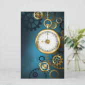Stoomtech turquoise achtergrond met tandwielen briefpapier (Staand voorkant)
