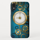 Stoomtech turquoise achtergrond met tandwielen Case-Mate iPhone case (Achterkant)