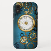 Stoomtech turquoise achtergrond met tandwielen Case-Mate iPhone case (Achterkant)