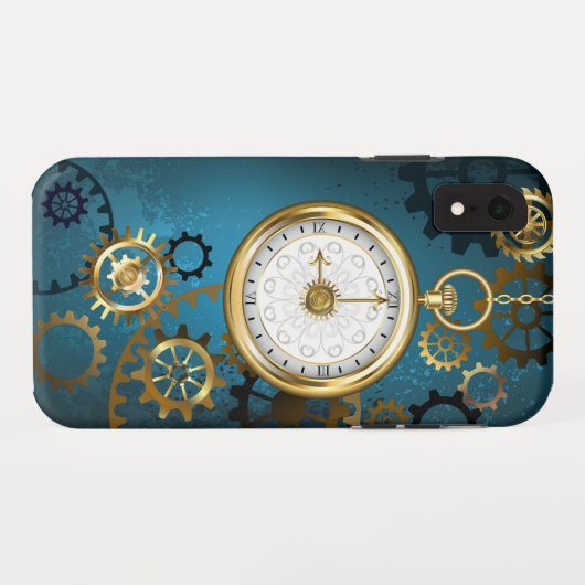 Stoomtech turquoise achtergrond met tandwielen Case-Mate iPhone case (Achterkant (horizontaal))