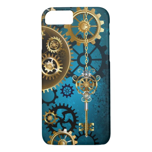 Stoomtech turquoise achtergrond met tandwielen Case-Mate iPhone case (Achterkant)