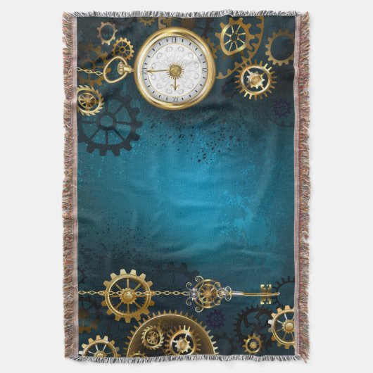 Stoomtech turquoise Achtergrond met Tandwielen Deken (Voorkant Verticaal)