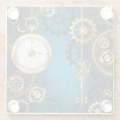 Stoomtech turquoise achtergrond met tandwielen glazen onderzetter (Achterkant)