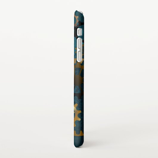 Stoomtech turquoise achtergrond met tandwielen iPhone hoesje (Linkerkant)