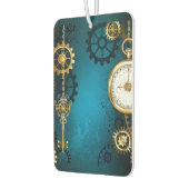 Stoomtech turquoise achtergrond met tandwielen luchtverfrisser (Links)