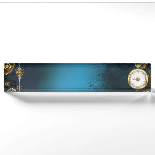 Stoomtech turquoise Achtergrond met Tandwielen Naambordje