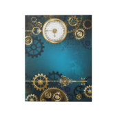 Stoomtech turquoise achtergrond met tandwielen notitieblok (Linkerzijde)