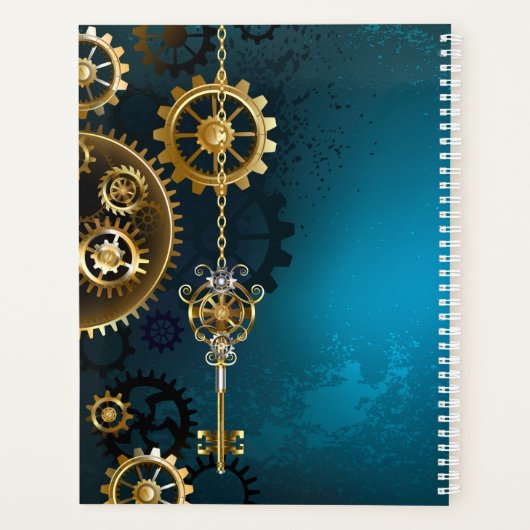 Stoomtech turquoise achtergrond met tandwielen planner (Achterkant)