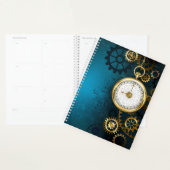 Stoomtech turquoise achtergrond met tandwielen planner (Display)