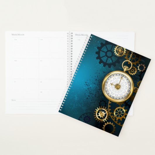 Stoomtech turquoise achtergrond met tandwielen planner (Display)